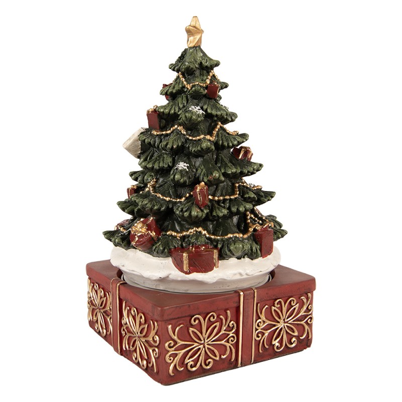 Clayre & Eef Music box Christmas Tree Ø 11x19 cm Green Plastic