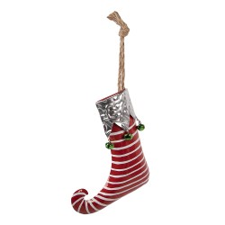 Clayre & Eef Pendentif de décoration Bas de Noël 21x4x26 cm Rouge Métal