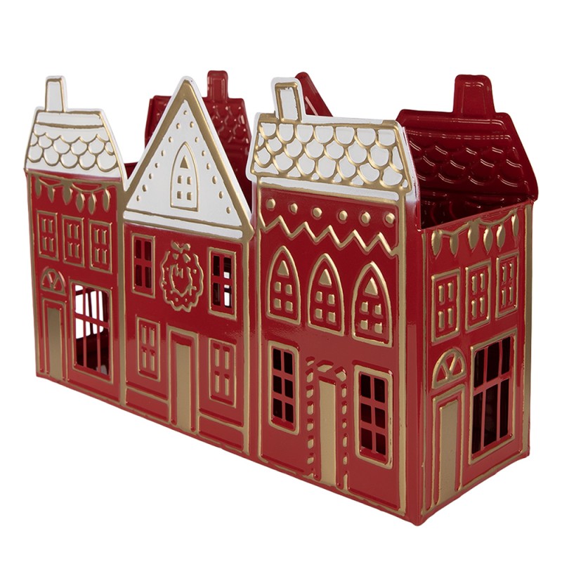 Clayre & Eef Tealight Holder House 38x13x25 cm Red Metal
