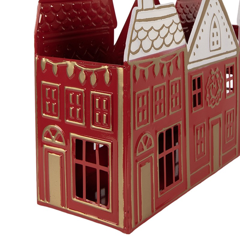 Clayre & Eef Tealight Holder House 38x13x25 cm Red Metal