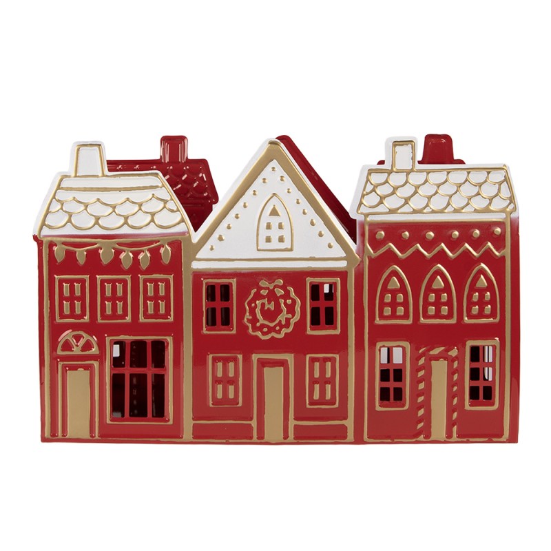 Clayre & Eef Tealight Holder House 38x13x25 cm Red Metal