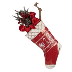 Clayre & Eef Christmas Ornament Christmas Stocking 25x6x66 cm Red Metal