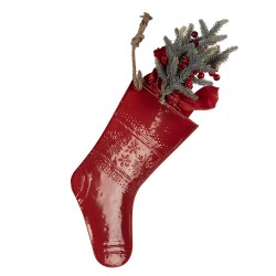 Clayre & Eef Christmas Ornament Christmas Stocking 25x6x66 cm Red Metal