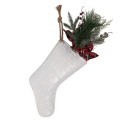 Clayre & Eef Weihnachtsanhänger Weihnachtsstrumpf 25x6x62 cm Weiß Metall