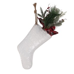 Clayre & Eef Weihnachtsanhänger Weihnachtsstrumpf 25x6x62 cm Weiß Metall