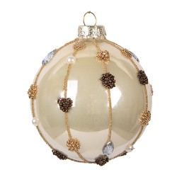 Clayre & Eef Christmas Bauble Ø 8x8 cm Beige Glass