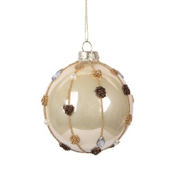 Clayre & Eef Christmas Bauble Ø 8x8 cm Beige Glass