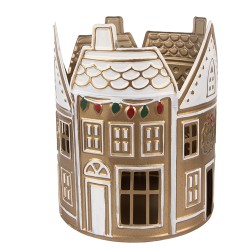 Clayre & Eef Portacandela Casa Ø 18x22 cm Beige Metallo