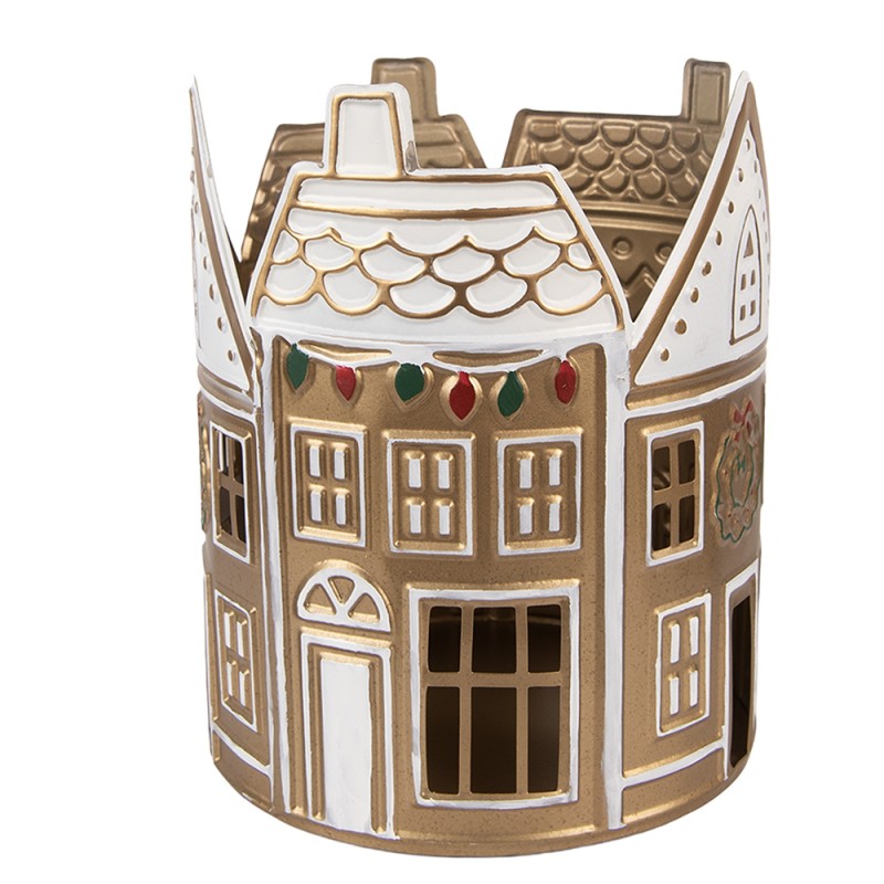 Clayre & Eef Portacandela Casa Ø 18x22 cm Beige Metallo