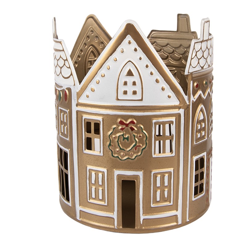 Clayre & Eef Portacandela Casa Ø 18x22 cm Beige Metallo