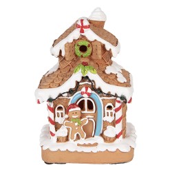 Clayre & Eef Weihnachtsdekoration mit LED-Beleuchtung Lebkuchenhaus 11x10x17 cm / 2xAA Braun Kunststoff