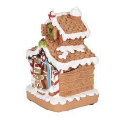 Clayre & Eef Weihnachtsdekoration mit LED-Beleuchtung Lebkuchenhaus 11x10x17 cm / 2xAA Braun Kunststoff