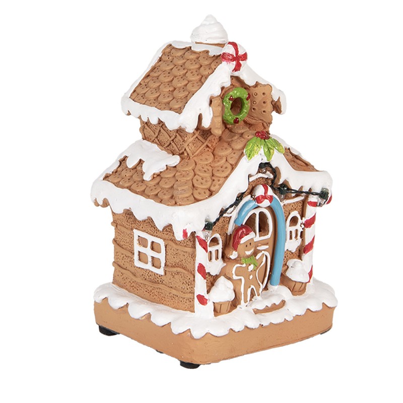 Clayre & Eef Weihnachtsdekoration mit LED-Beleuchtung Lebkuchenhaus 11x10x17 cm / 2xAA Braun Kunststoff