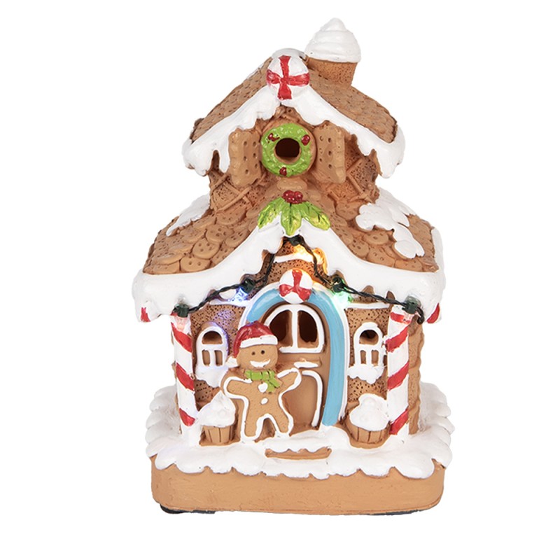Clayre & Eef Weihnachtsdekoration mit LED-Beleuchtung Lebkuchenhaus 11x10x17 cm / 2xAA Braun Kunststoff