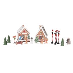 Clayre & Eef Weihnachtsdekoration mit LED-Beleuchtung Lebkuchenhaus (set 17) 9x8x13 cm / 2xAAA Braun Kunststoff