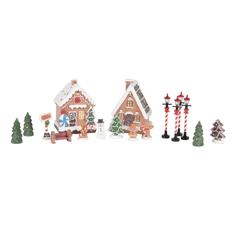Clayre & Eef Weihnachtsdekoration mit LED-Beleuchtung Lebkuchenhaus (set 17) 9x8x13 cm / 2xAAA Braun Kunststoff