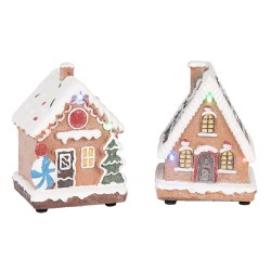 Clayre & Eef Weihnachtsdekoration mit LED-Beleuchtung Lebkuchenhaus (set 17) 9x8x13 cm / 2xAAA Braun Kunststoff