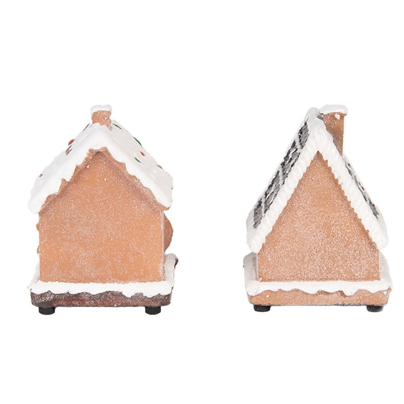 Clayre & Eef Weihnachtsdekoration mit LED-Beleuchtung Lebkuchenhaus (set 17) 9x8x13 cm / 2xAAA Braun Kunststoff
