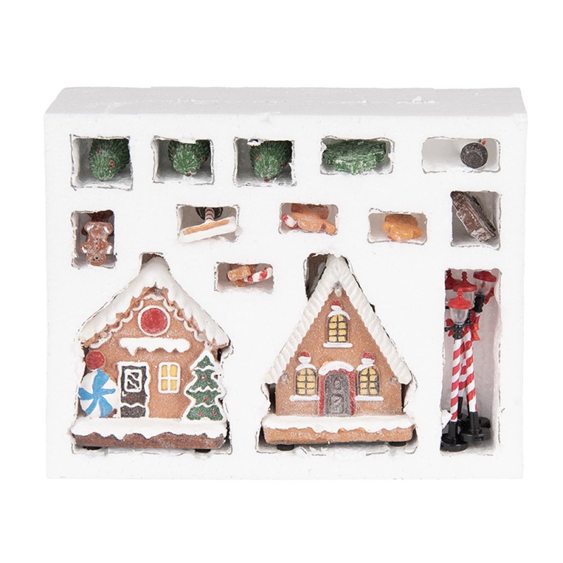 Clayre & Eef Weihnachtsdekoration mit LED-Beleuchtung Lebkuchenhaus (set 17) 9x8x13 cm / 2xAAA Braun Kunststoff