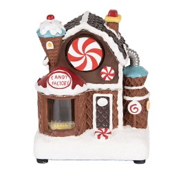 Clayre & Eef Weihnachtsdekoration mit LED-Beleuchtung und Musik Lebkuchenhaus 15x11x19 cm / 3xAA Braun Kunststoff