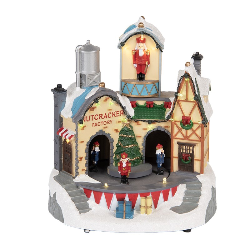 Clayre & Eef Weihnachtsdekoration mit LED-Beleuchtung und Musik Haus 20x17x23 cm / 3xAA Weiß Kunststoff
