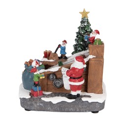 Clayre & Eef Weihnachtsdekoration mit LED-Beleuchtung und Musik Weihnachtsmann LED 20x16x20 cm / 3xAA Braun Kunststoff