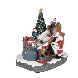 Clayre & Eef Weihnachtsdekoration mit LED-Beleuchtung und Musik Weihnachtsmann LED 20x16x20 cm / 3xAA Braun Kunststoff