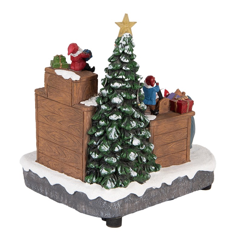 Clayre & Eef Weihnachtsdekoration mit LED-Beleuchtung und Musik Weihnachtsmann LED 20x16x20 cm / 3xAA Braun Kunststoff