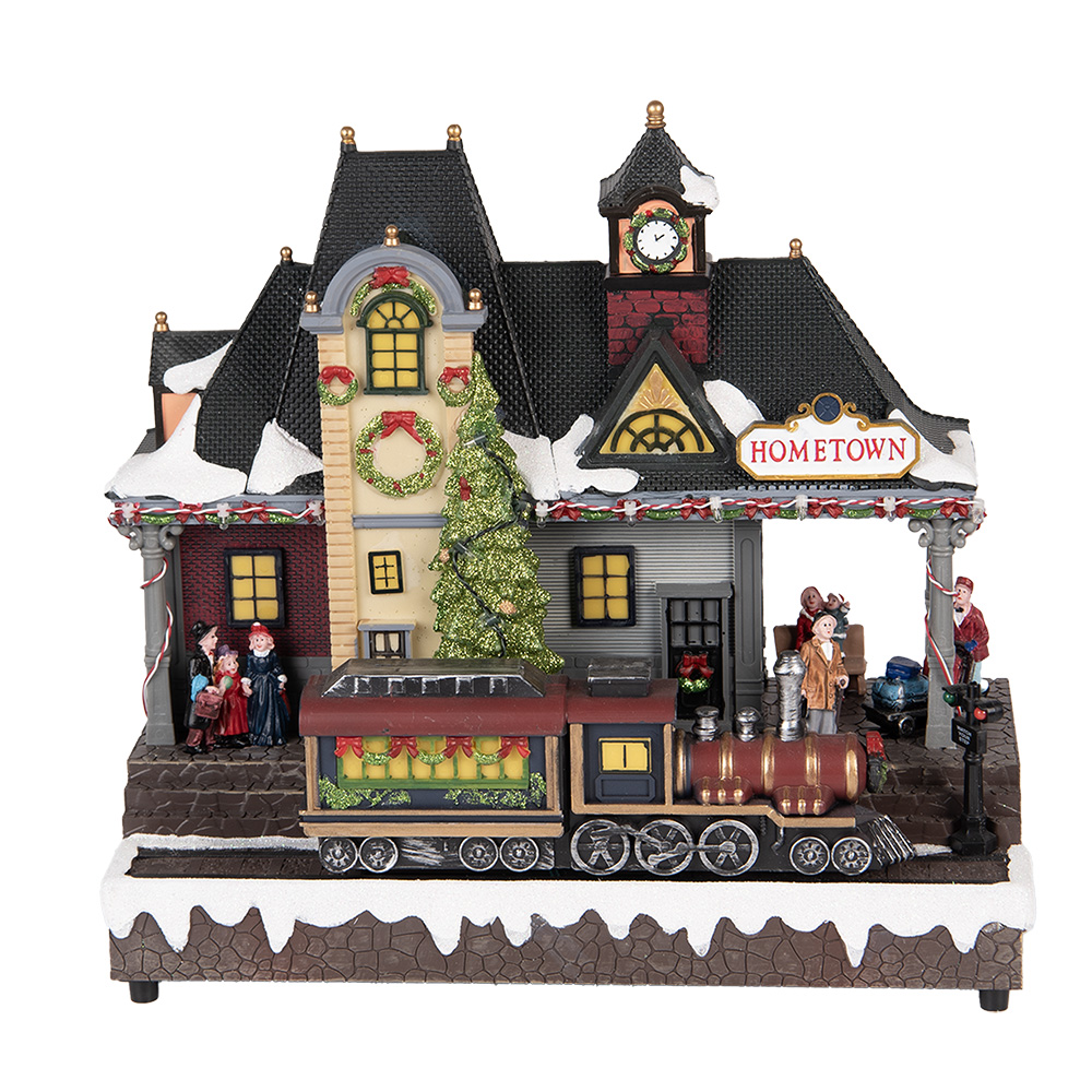 Clayre&Eef Kerstdecoratie met LED-verlichting en muziek Trein 32x16x30 cm / 3xAA Bruin Kunststof afbeelding
