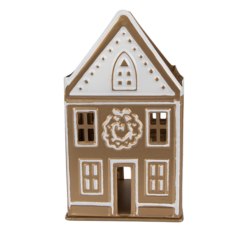 Clayre & Eef Teelichthalter Haus 12x11x22 cm Goldfarbig Metall