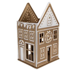 Clayre & Eef Teelichthalter Haus 12x11x22 cm Goldfarbig Metall