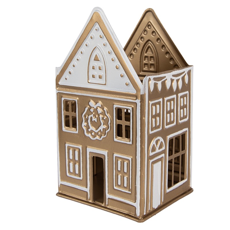 Clayre & Eef Teelichthalter Haus 12x11x22 cm Goldfarbig Metall