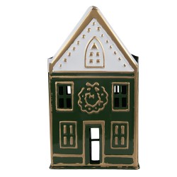 Clayre & Eef Teelichthalter Haus 14x12x25 cm Grün Metall
