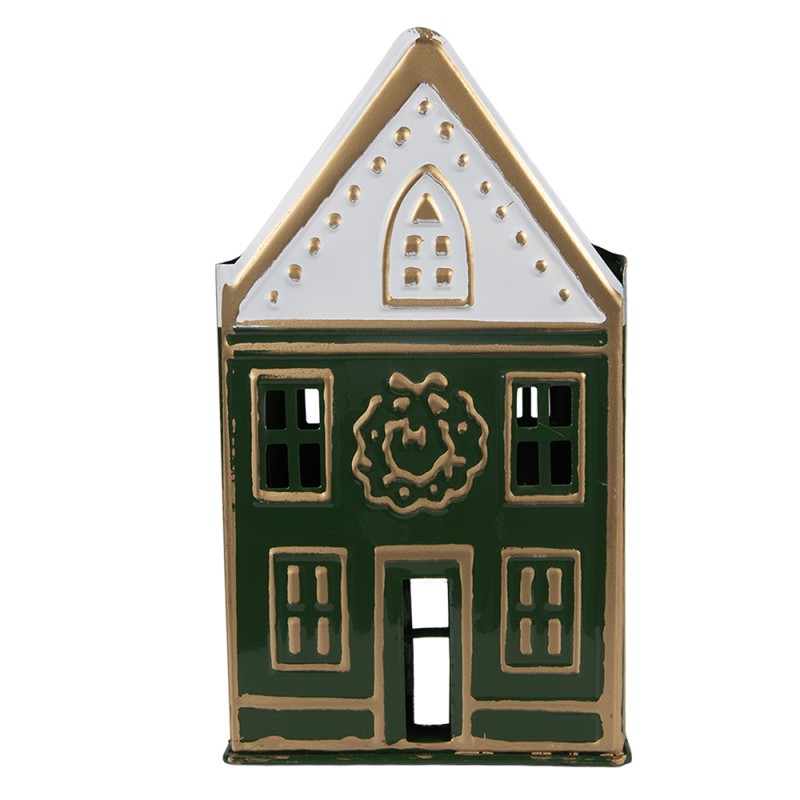 Clayre & Eef Teelichthalter Haus 14x12x25 cm Grün Metall