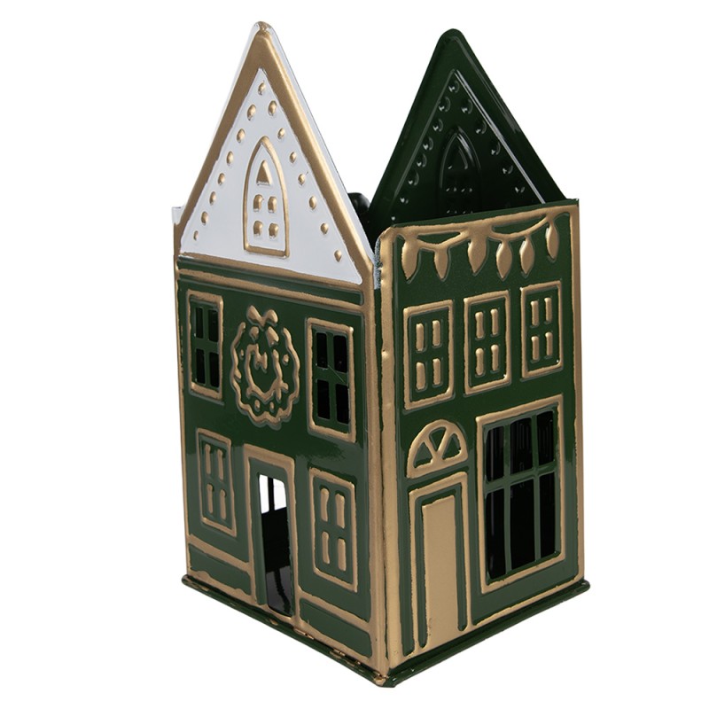 Clayre & Eef Teelichthalter Haus 14x12x25 cm Grün Metall