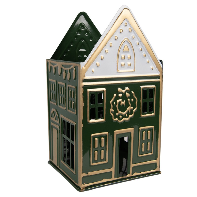 Clayre & Eef Teelichthalter Haus 14x12x25 cm Grün Metall