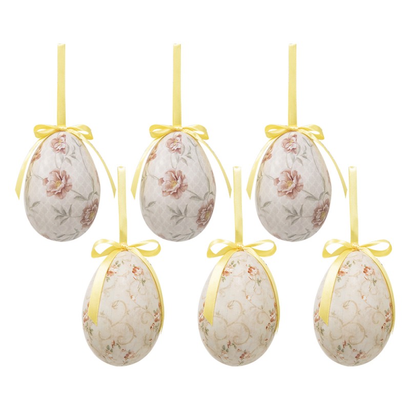 Clayre & Eef Easter ornament set of 6 Egg Ø 7x10 cm Multiple Plastic