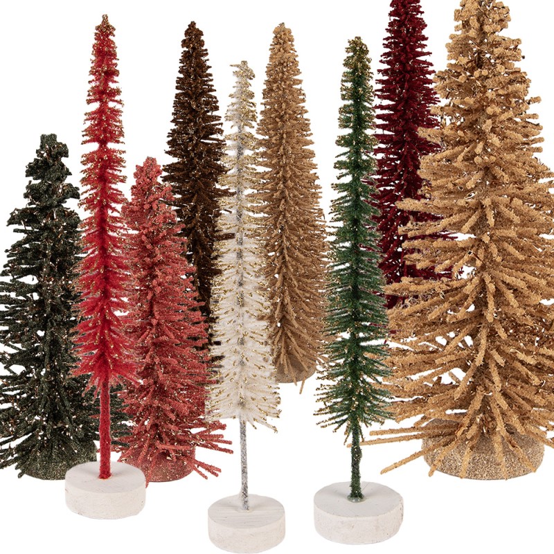 Clayre & Eef Décoration de Noël Image Sapin de Noël Ø 5x25 cm Rose Bois