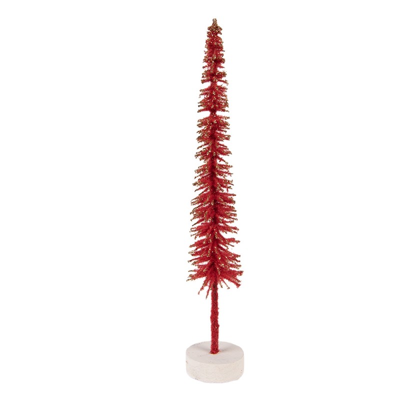 Clayre & Eef Décoration de Noël Image Sapin de Noël Ø 5x25 cm Rouge Bois