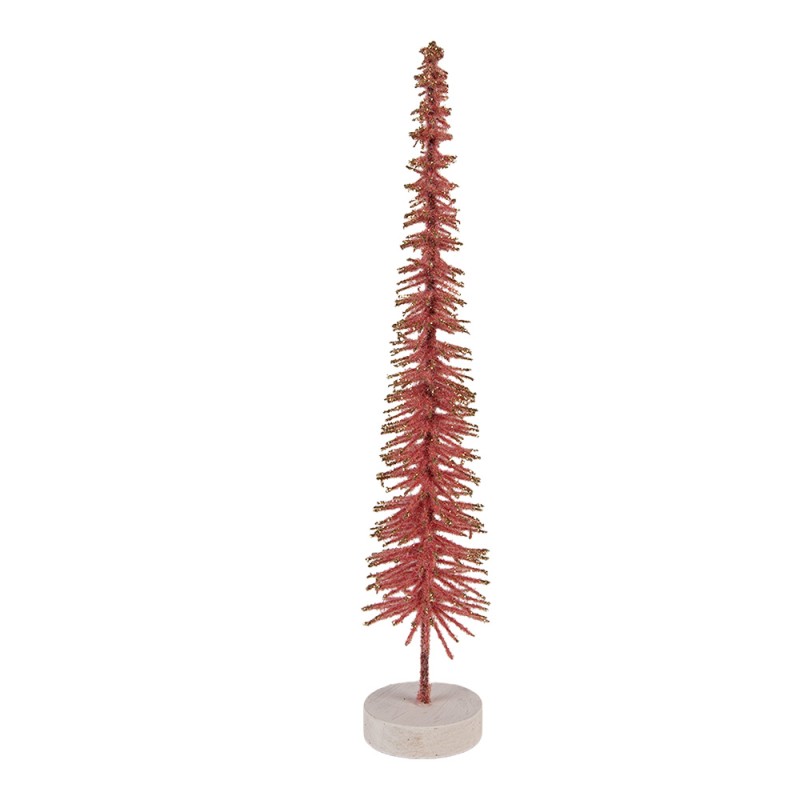 Clayre & Eef Weihnachtsdekorationsfigur Weihnachtsbaum Ø 6x30 cm Rosa Holz