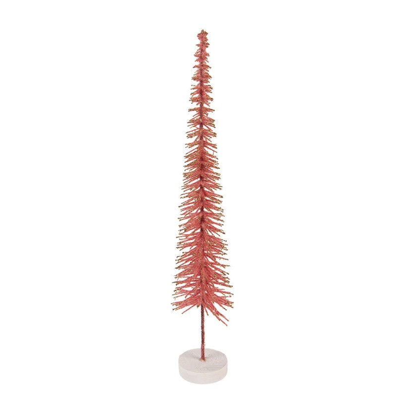 Clayre & Eef Kerstdecoratie Beeld Kerstboom Ø 8x40 cm Roze Hout