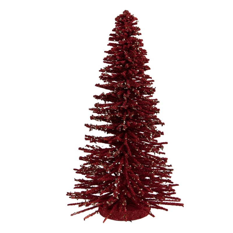 Clayre & Eef Décoration de Noël Image Sapin de Noël Ø 17x30 cm Rouge Bois