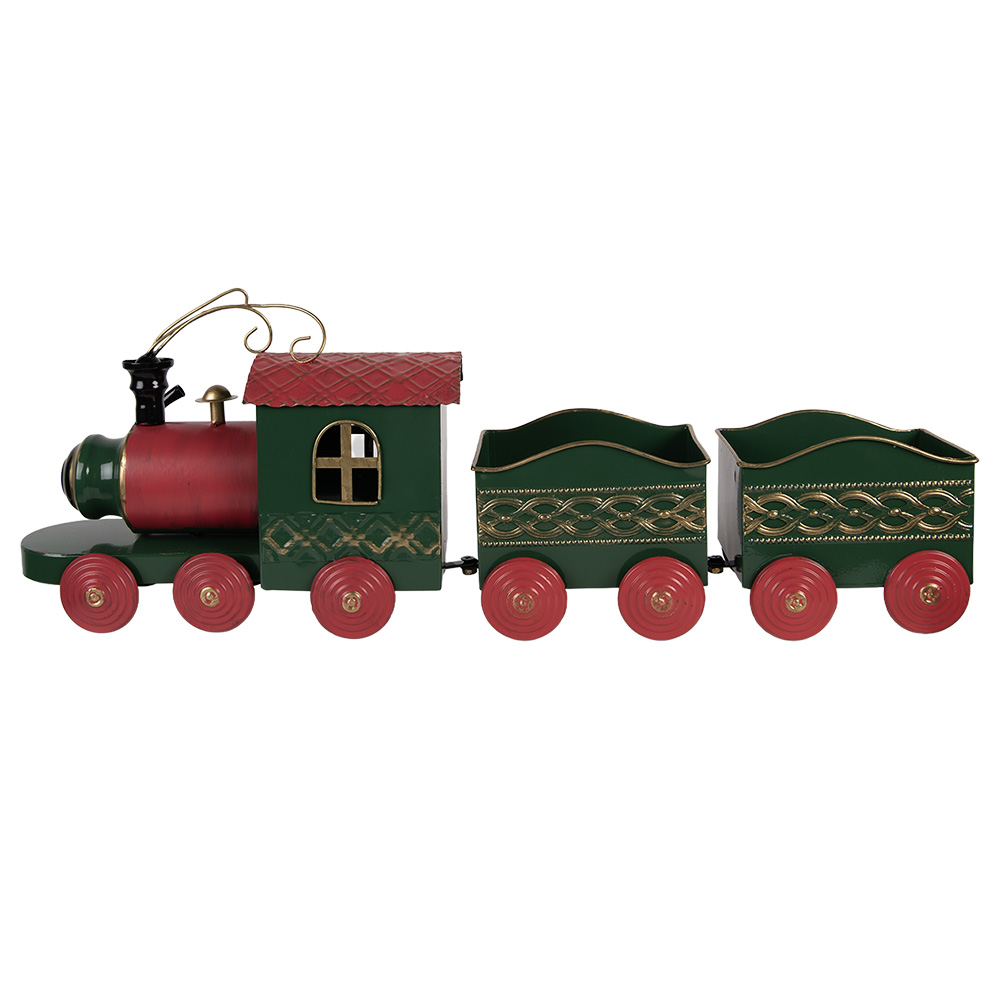 Clayre&Eef Kerstdecoratie Beeld Trein 65x13x23 cm Groen Metaal afbeelding