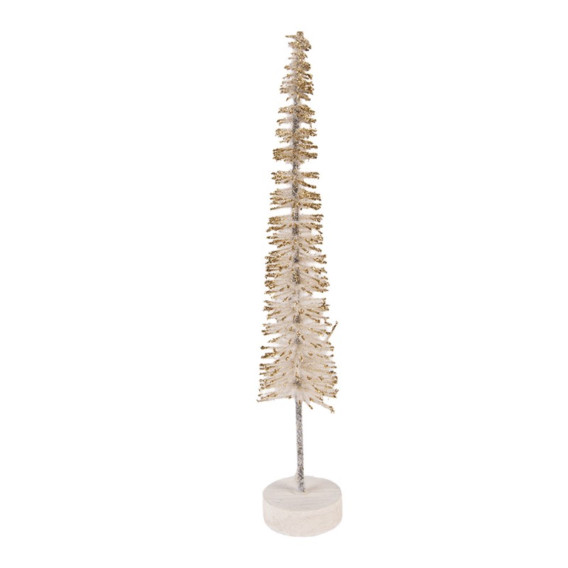 Clayre & Eef Statuetta decorativa di Natale Albero di Natale Ø 5x25 cm Beige Legno