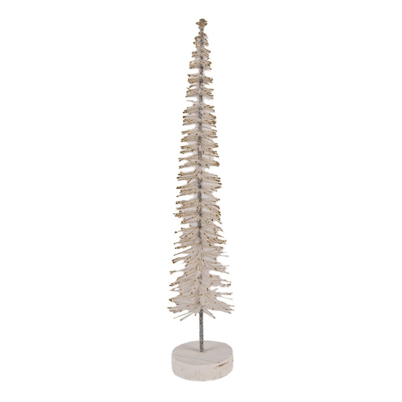 Clayre & Eef Décoration de Noël Image Sapin de Noël Ø 6x30 cm Beige Bois