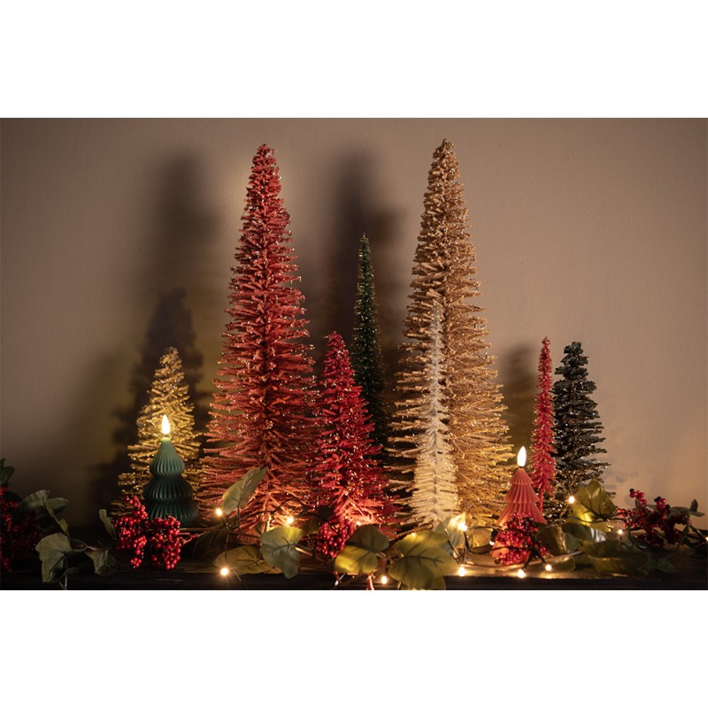 Clayre & Eef Décoration de Noël Image Sapin de Noël Ø 6x30 cm Vert Bois