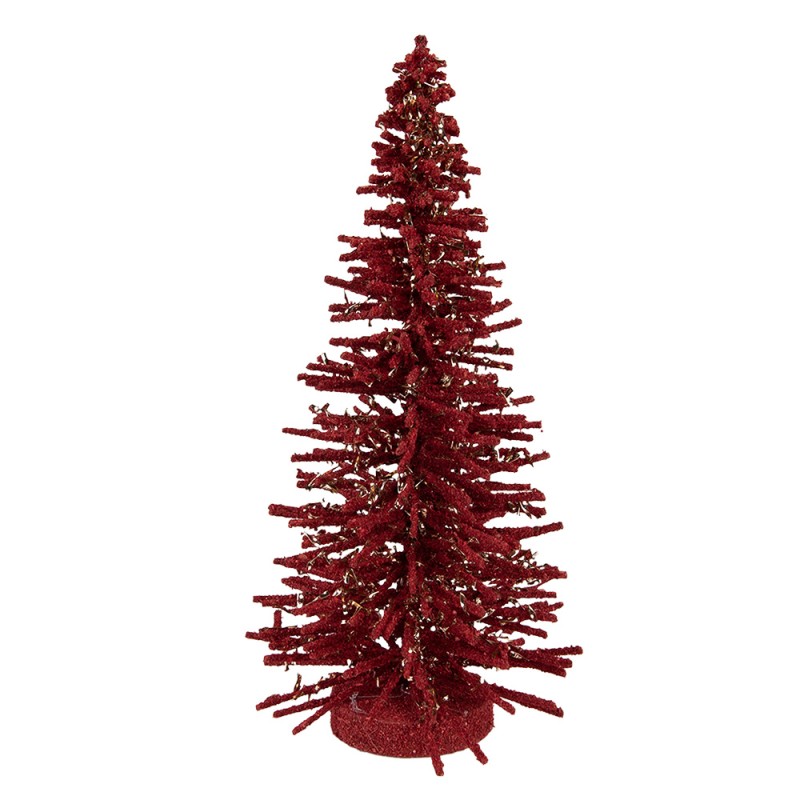 Clayre & Eef Décoration de Noël Image Sapin de Noël Ø 14x25 cm Rouge Bois
