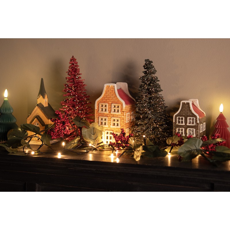 Clayre & Eef Décoration de Noël Image Sapin de Noël Ø 14x25 cm Rouge Bois