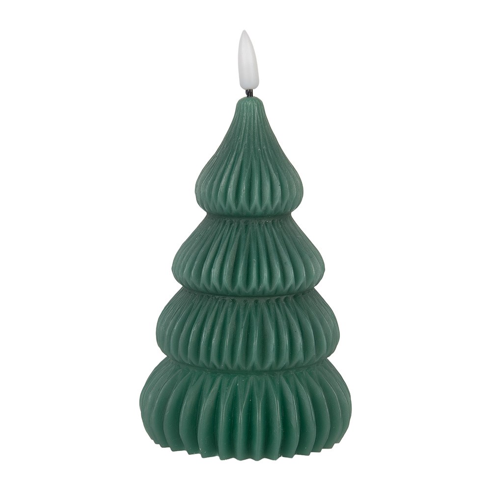 Clayre & Eef LED Kaars Kerstboom Ø 8x17 cm Groen Wax afbeelding 1