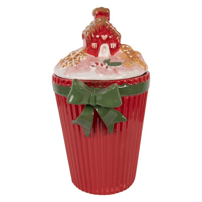 Clayre & Eef Couvercle de pot de stockage 16x14x27 cm Rouge Céramique